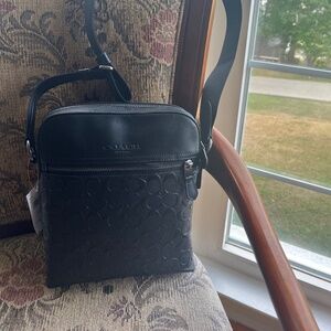 COACH NWT Men’s Houston Flight Bag In Signature Leather Black Monogram